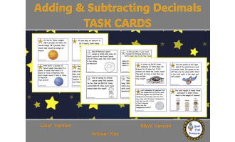 Adding and Subtracting Decimals Task Cards | Solar System Theme