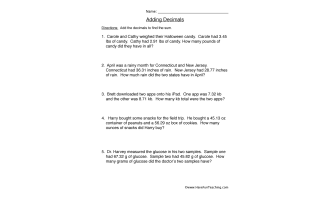 Adding Decimals Word Problems – Practice Worksheet