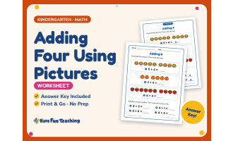 Adding Four Using Pictures Worksheet – Kindergarten Addition Practice