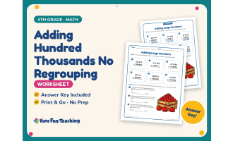 Adding Hundred Thousands No Regrouping Worksheet – 4th Grade Addition