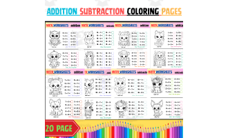 Addition & Subtraction Coloring Pages - Spring Kindergarten Math Add