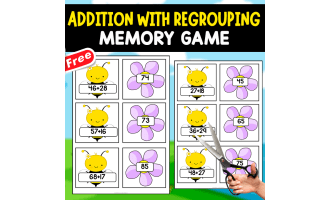 ADDITION WITH REGROUPING MEMORY GAME | 20 FLASHCARDS