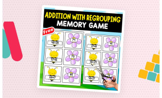 ADDITION WITH REGROUPING MEMORY GAME | 20 FLASHCARDS