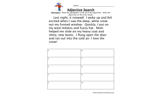 Adjectives Snow Story Worksheet