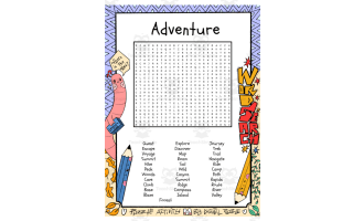 Adventure word search puzzle worksheet activity