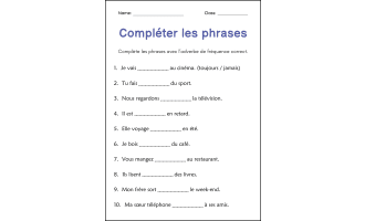 Adverb of Frequency Grammar Worksheet in French - Adverbe de Fréquence