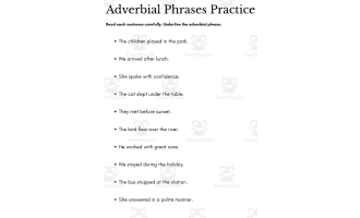adverbial phrases worksheet for class 7