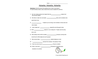 Adverbs Jewelry Making Worksheet