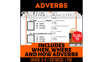 Adverbs Practice Questions - Grades 3-4 Grammar (Fillable PDF)