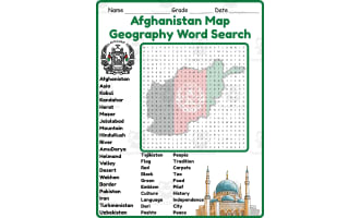 Afghanistan Map Geography Word Search 2rd 3th 4th 5th Grade worksheet