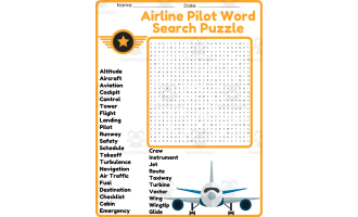 Airline Pilot Word Search Puzzle Worksheet Activities (5th, 6th, 7th