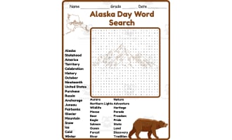 Alaska Day Word Search 2rd 3th 4th 5th Grade worksheet activity