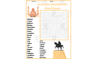 ALBANIA GEOGRAPHY Word Search Puzzle Worksheet Activity