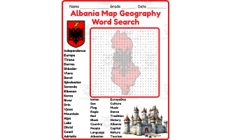 Albania Map Geography Word Search 2rd 3th 4th 5th Grade worksheet