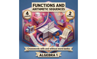 Algebra 1 Functions and Arithmetic Sequences Crosswords with Word Bank