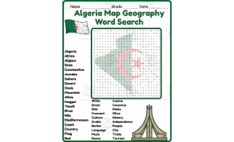 Algeria Map Geography Word Search 2rd 3th 4th 5th Grade worksheet