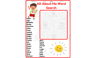 All About Me Word Search Puzzle Worksheet Activities printables