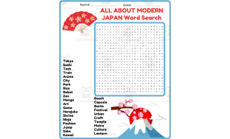 ALL ABOUT MODERN JAPAN Word Search Puzzle Worksheet Activity