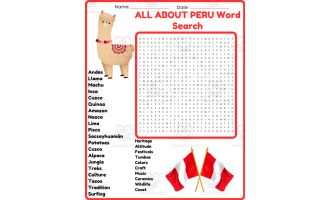 ALL ABOUT PERU Word Search Puzzle Worksheet Activity