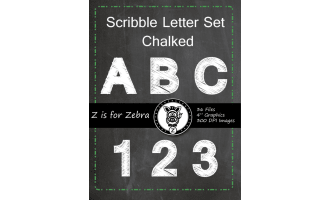 Alpha Chalk board Scribble Letters 0-9 & Upper Case letters