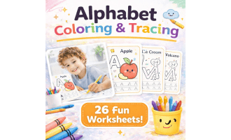 Alphabet Coloring Pages A-Z Printable ABC Tracing Workbook PDF