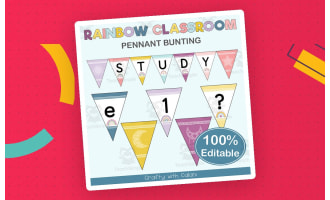 Alphabet Pennant Bunting in Pastel Rainbow Theme - 100% Editable