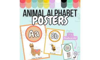 Alphabet Posters and Flashcards for Phonics Review with Unique Animals