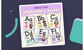 Alphabet Posters with Catholic Saints | ABC Classroom Signs