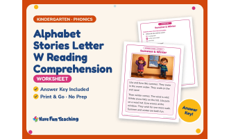 Alphabet Stories Letter W Reading Comprehension Worksheet Practice