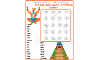 ANCIENT MAYAN CIVILIZATION Word Search Puzzle Worksheet Activity