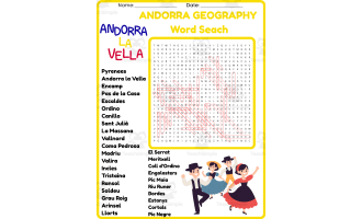 ANDORRA GEOGRAPHY Word Search Puzzle Worksheet Activity