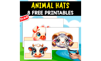 ANIMAL PARTY PRINTABLES HATS | 8 PAGES