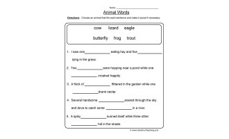 Animal Words Singular Plural Worksheet