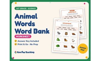 Animal Words Word Bank Worksheet – 1st Grade Animals Practice
