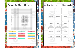 Animals That Hibernate word search, scramble and crossword