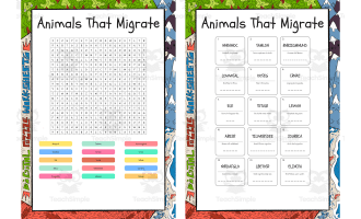 Animals That Migrate word search, scramble and crossword