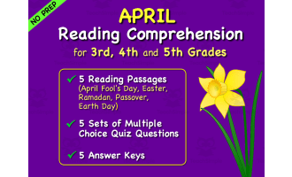 April Reading Passages and Comprehension Quizzes for Grades 3, 4, 5