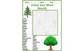 Arbor Day (Colorado) Word Search 2nd 3rd 4th 5th Grade Worksheet