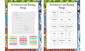 Architecture and Building Design word search, scramble and crossword p