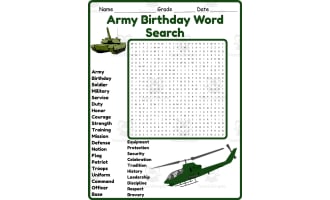 Army Birthday Word Search 2nd 3rd 4th 5th Grade Worksheet Activity