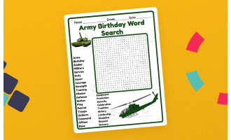 Army Birthday Word Search 2nd 3rd 4th 5th Grade Worksheet Activity
