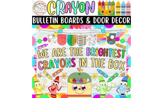 August: Crayon And Back To School Bulletin board or door Decor kit