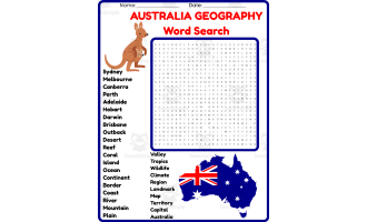 AUSTRALIA GEOGRAPHY Word Search Puzzle Worksheet Activity