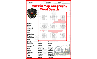 Austria Map Geography Word Search 2rd 3th 4th 5th Grade worksheet