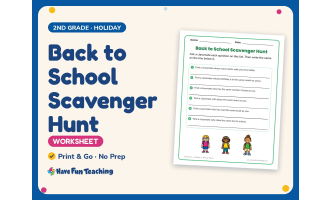 Back to School Scavenger Hunt Worksheet – 2nd Grade Holiday Practice