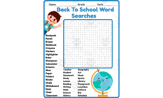 Back to School Word Search 2rd 3th 4th 5th Grade worksheet activity