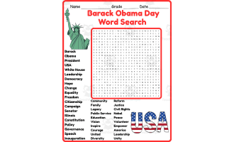 Barack Obama Day Word Search 2nd 3rd 4th 5th Grade Worksheet Activity