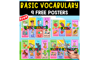 BASIC VOCABULARY FOR KIDS | 9 FREE COLORFUL POSTERS
