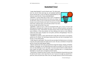 Basketball Time Reading Comprehension Worksheet