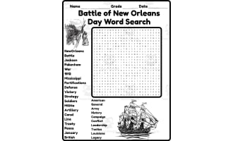 Battle of New Orleans Day Word Search 2rd 3th 4th 5th Grade worksheet